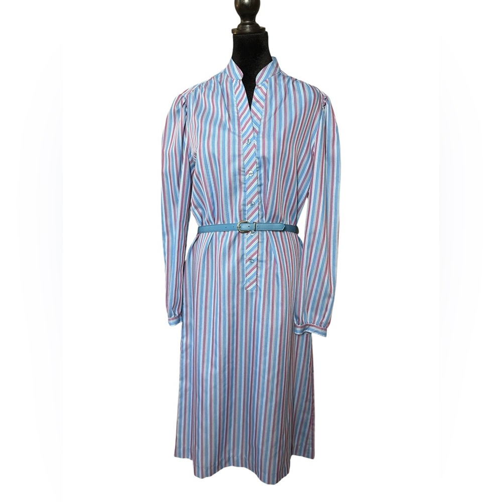 Vintage Kenny Classic Striped Belted Midi Dress 3/4 from button down